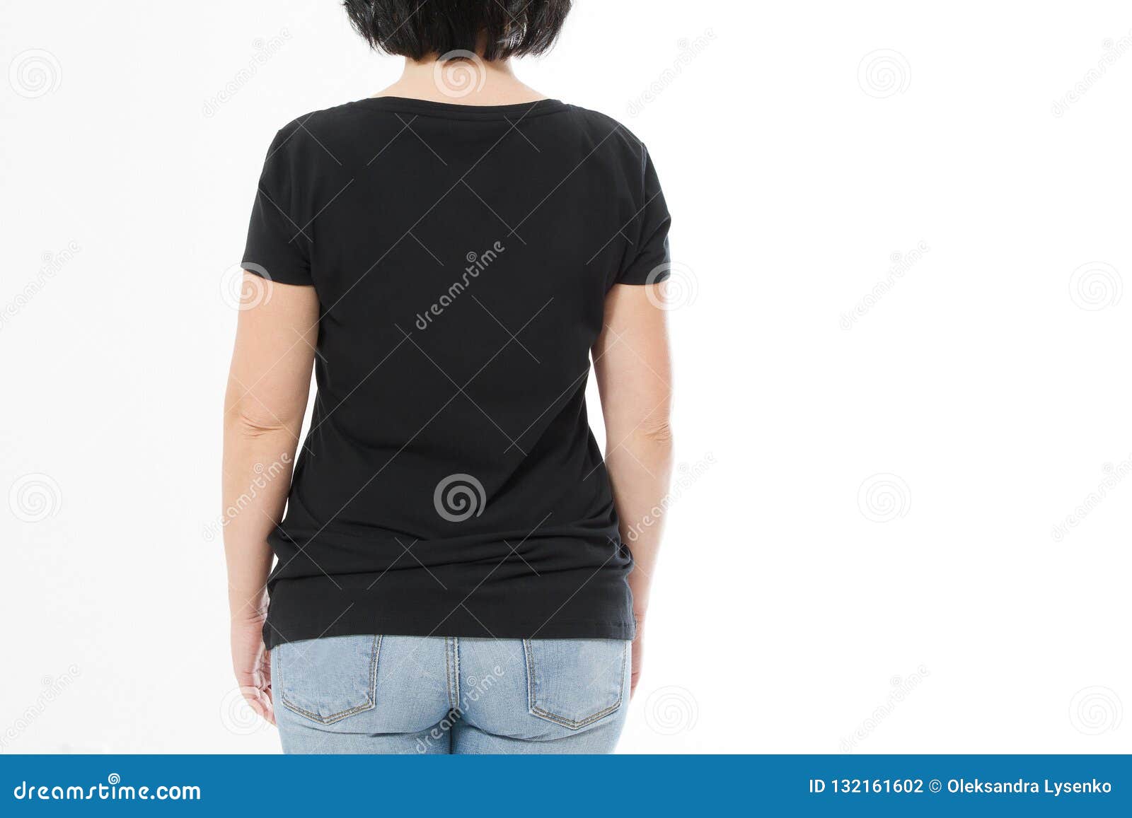 Download Women Black Blank T Shirt, Rear Back View Isolated On ...