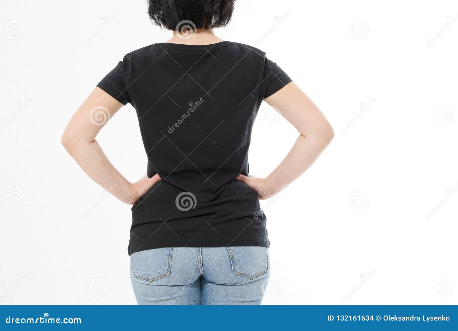 Download Women Black Blank T Shirt, Rear Back View Isolated On ...