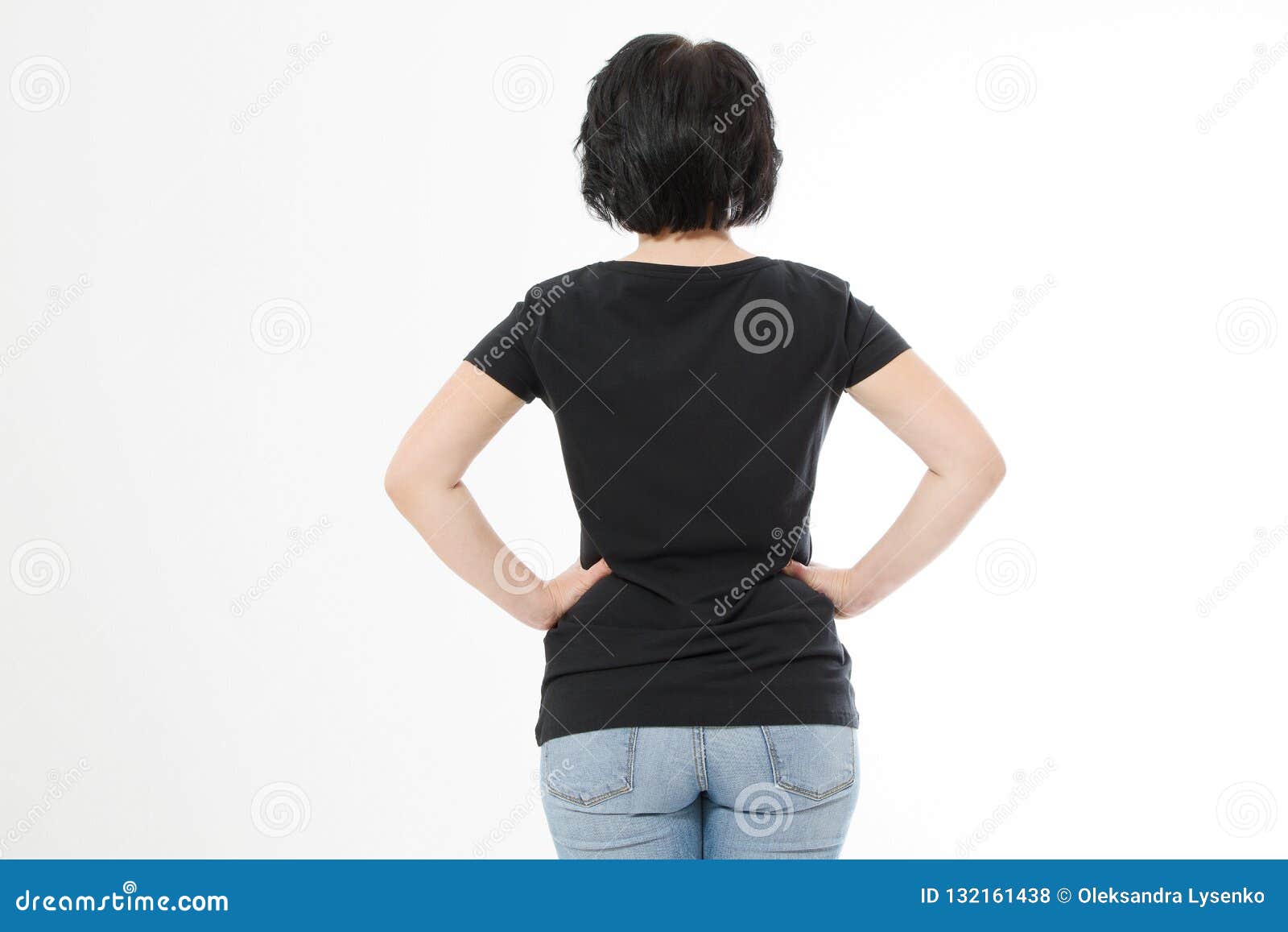 Download Women Black Blank T Shirt, Rear Back View Isolated On ...