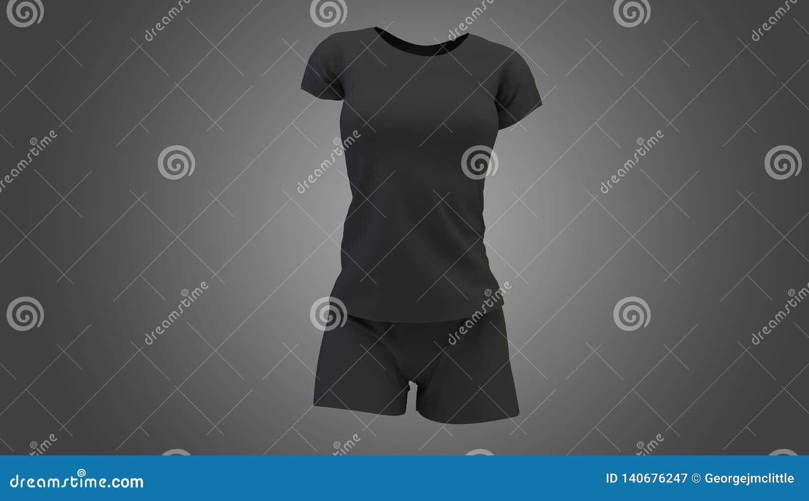 Women Black T-shirt and Shorts Mockup Stock Illustration - Illustration ...