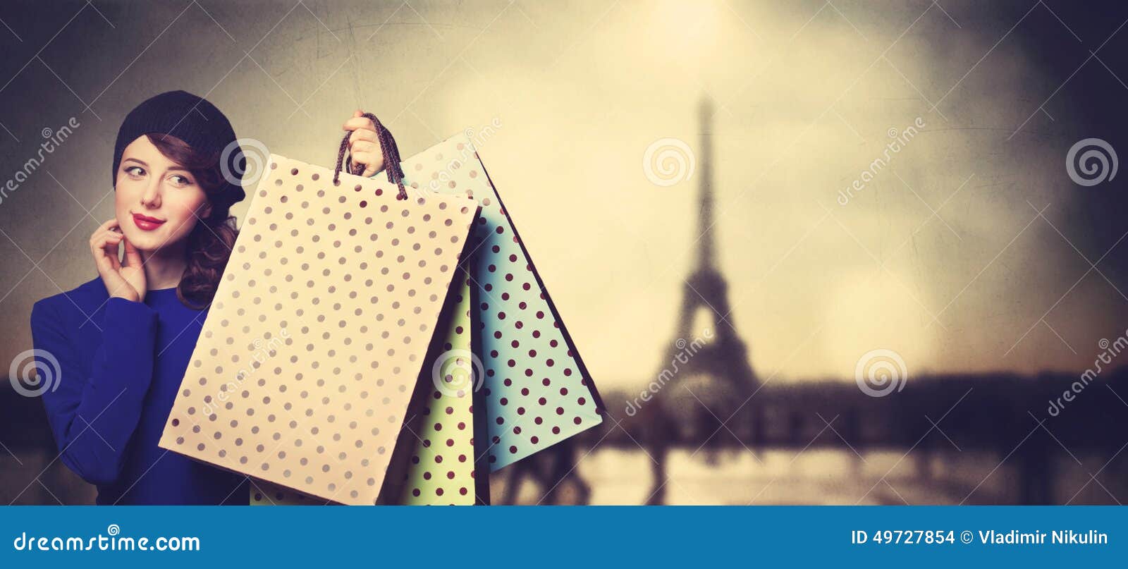 Young Woman With Shopping Bags Paris Stock Photo - Download Image