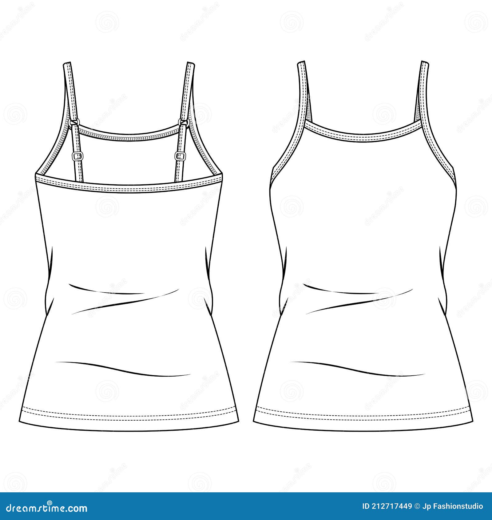 Women Basic Strappy Tank Top Fashion Flat Sketch Template. Girls ...