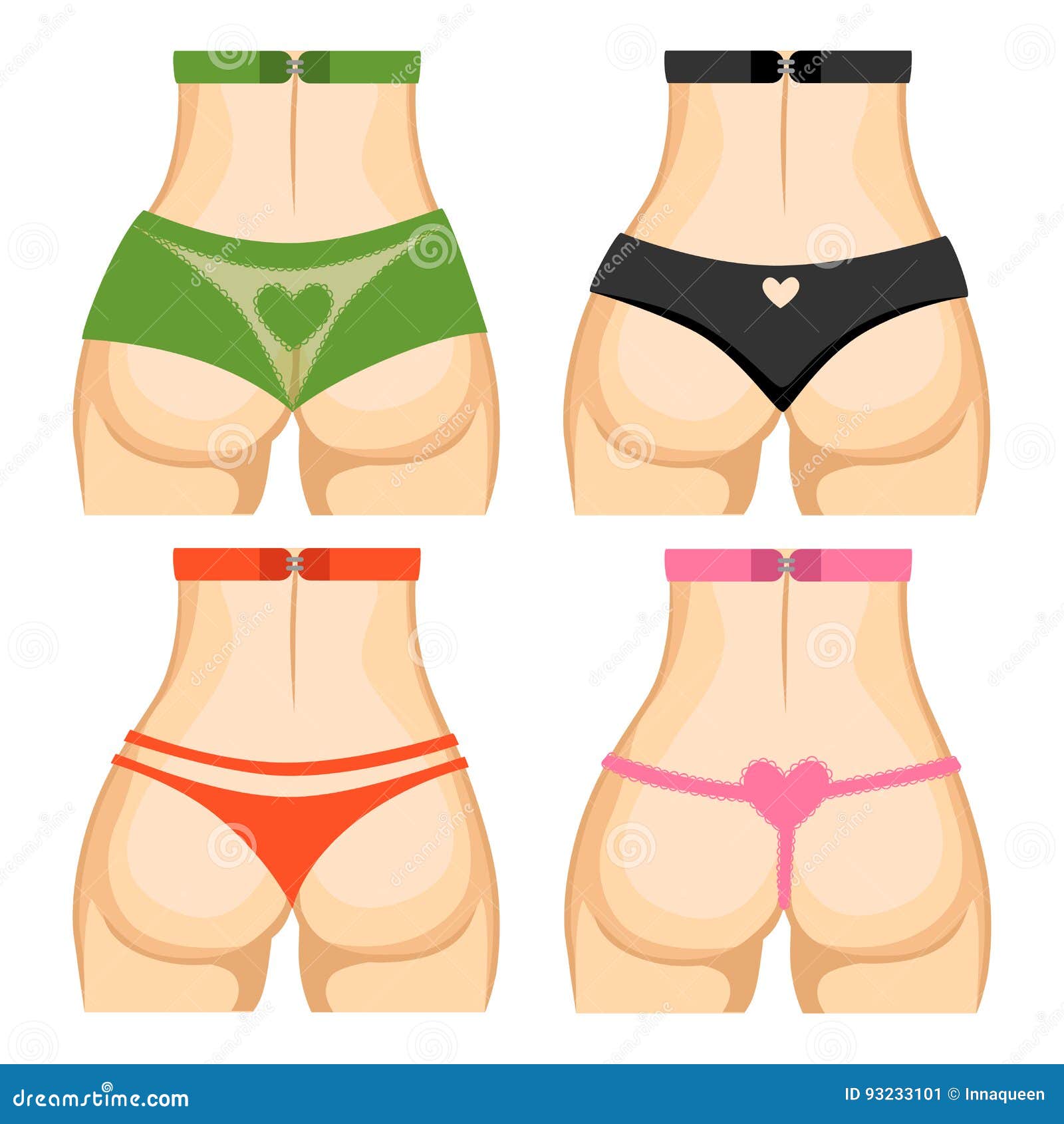 Women Booty with Different Types of Underwear. Stock Vector