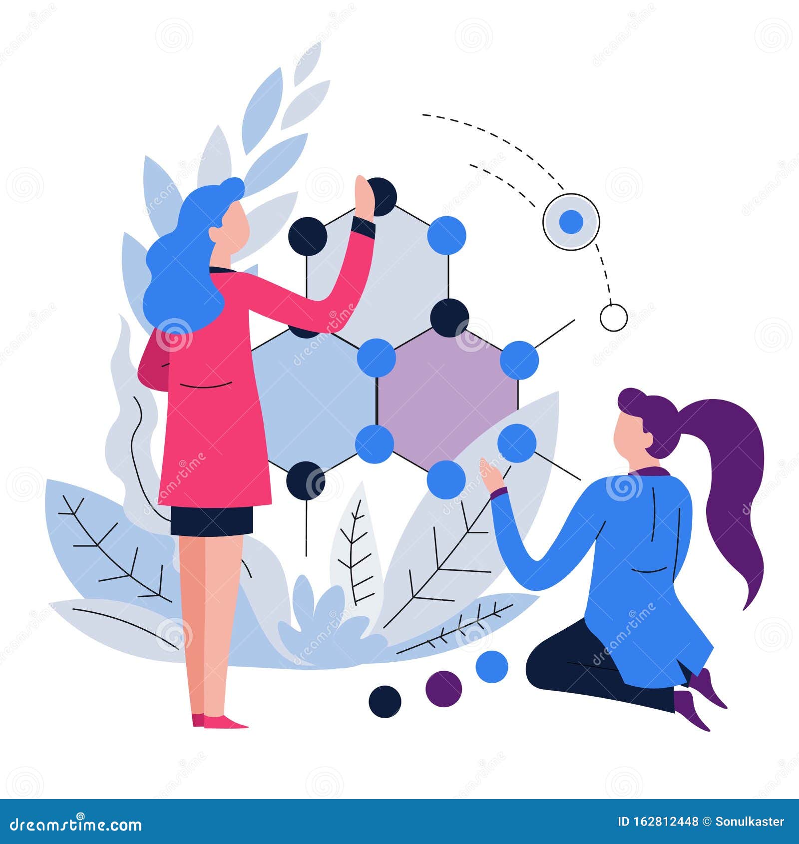 Women Chemists or Biologists Scientists and Molecule Isolated Icon Women Chemists or Biologists Scientists and Molecule Isolated Icon