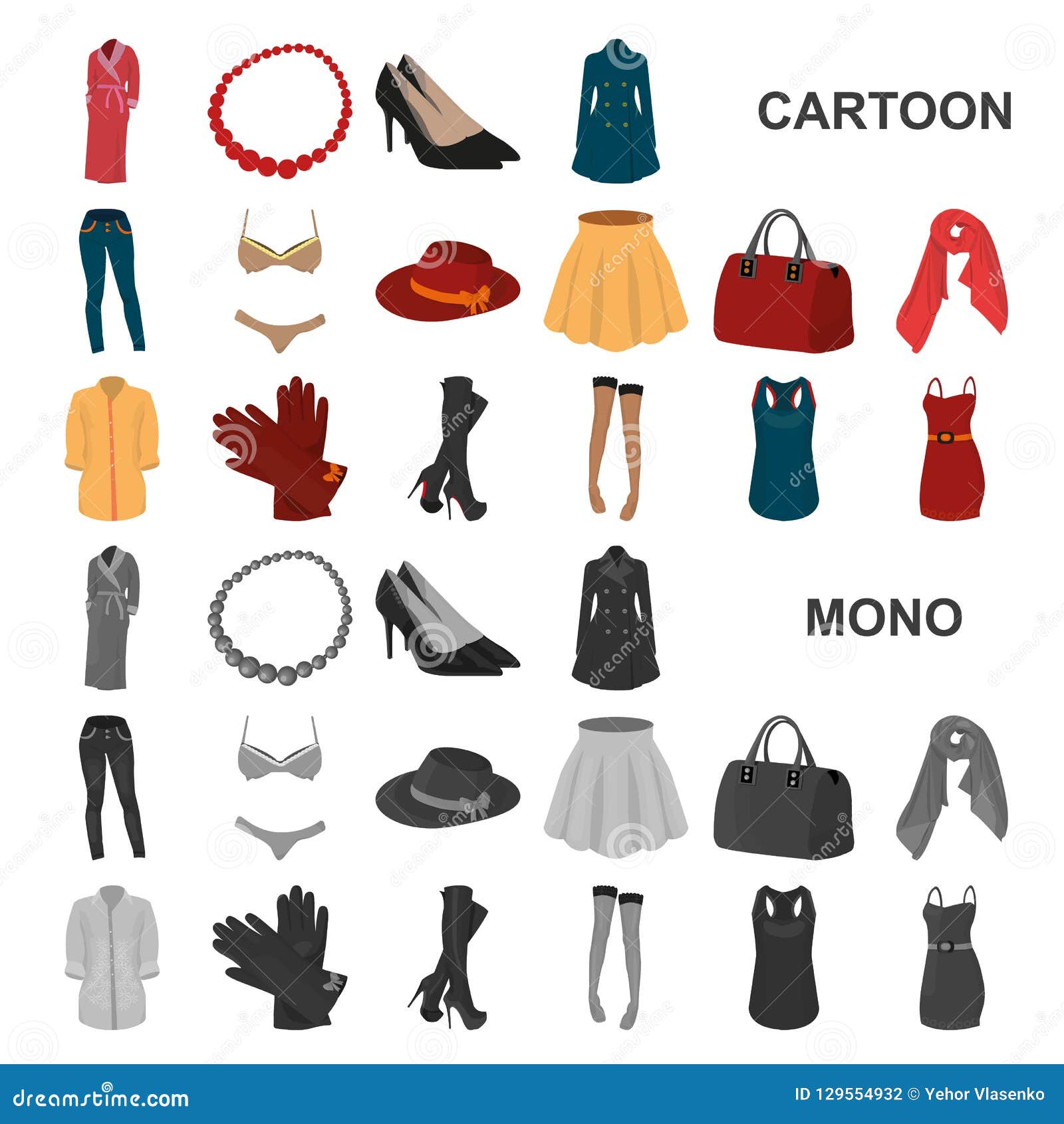 Women Clothing Cartoon Icons in Set Collection for Design.Clothing ...