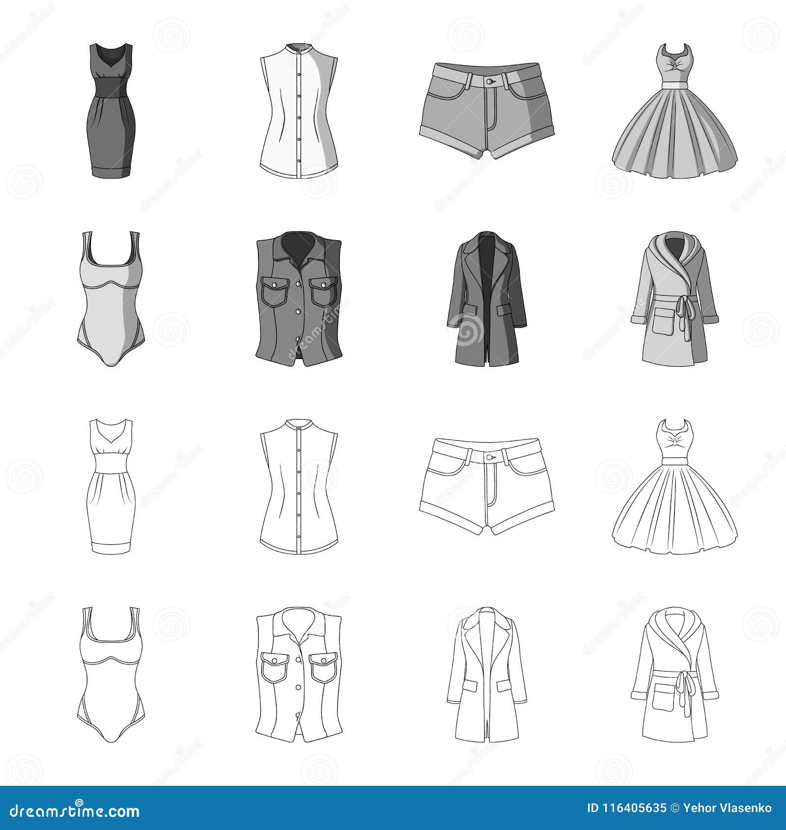 Women Clothing Outline,monochrome Icons in Set Collection for Design ...