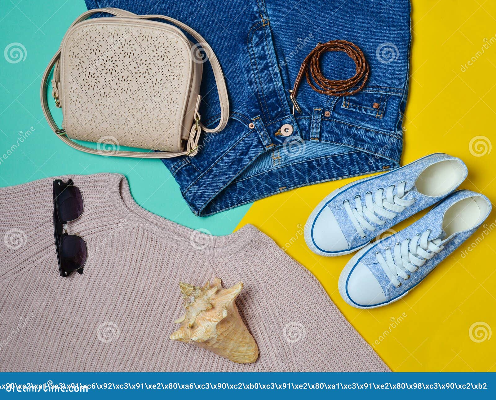 Women Clothing, Shoes and Accessories on a Blue Yellow Pastel ...