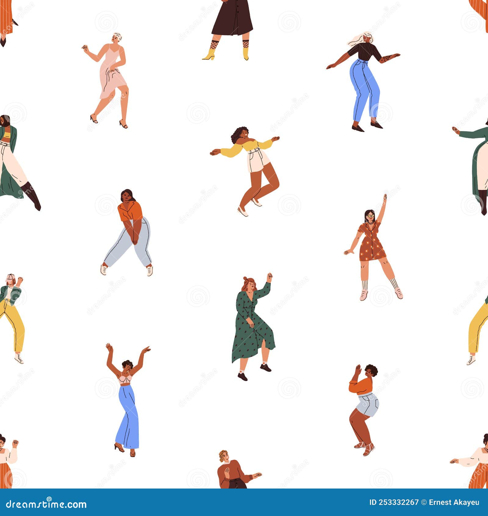 Women Dancing Pattern. Seamless Background with Happy Girls Dancers ...