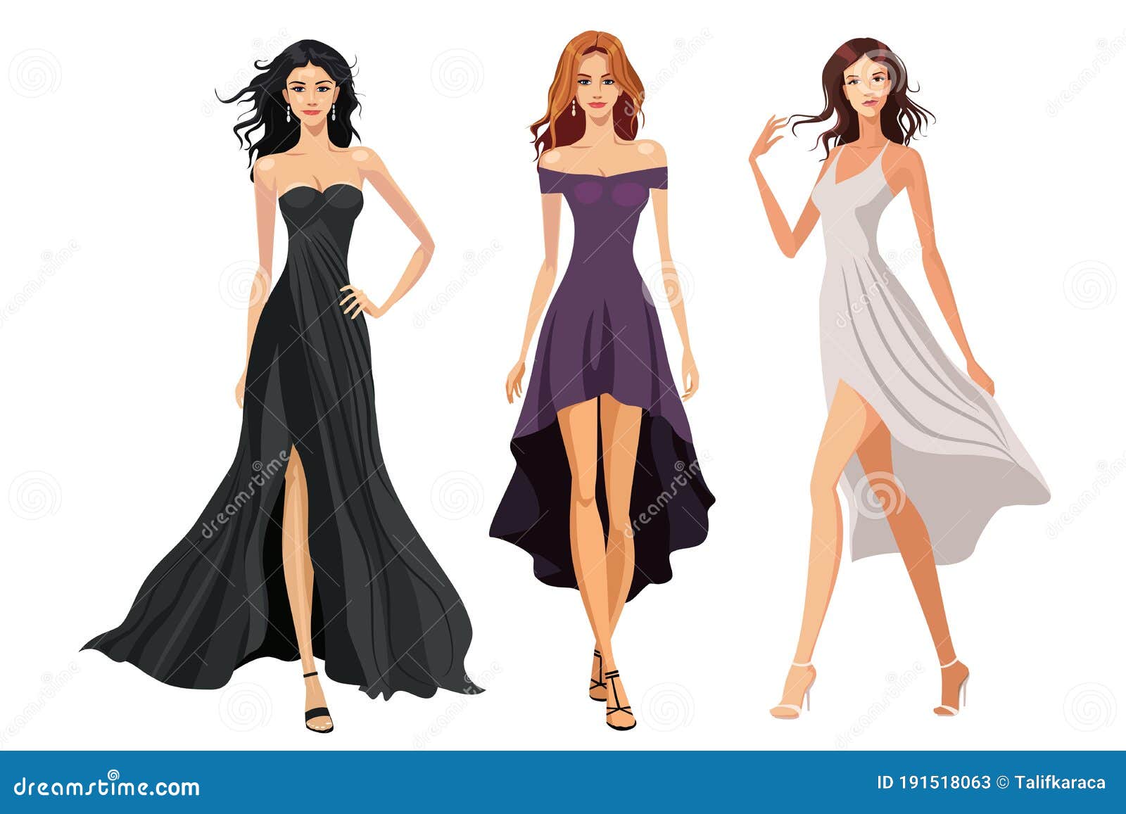 Women in Evening Dresses. Vector Illustration on White Background Stock ...
