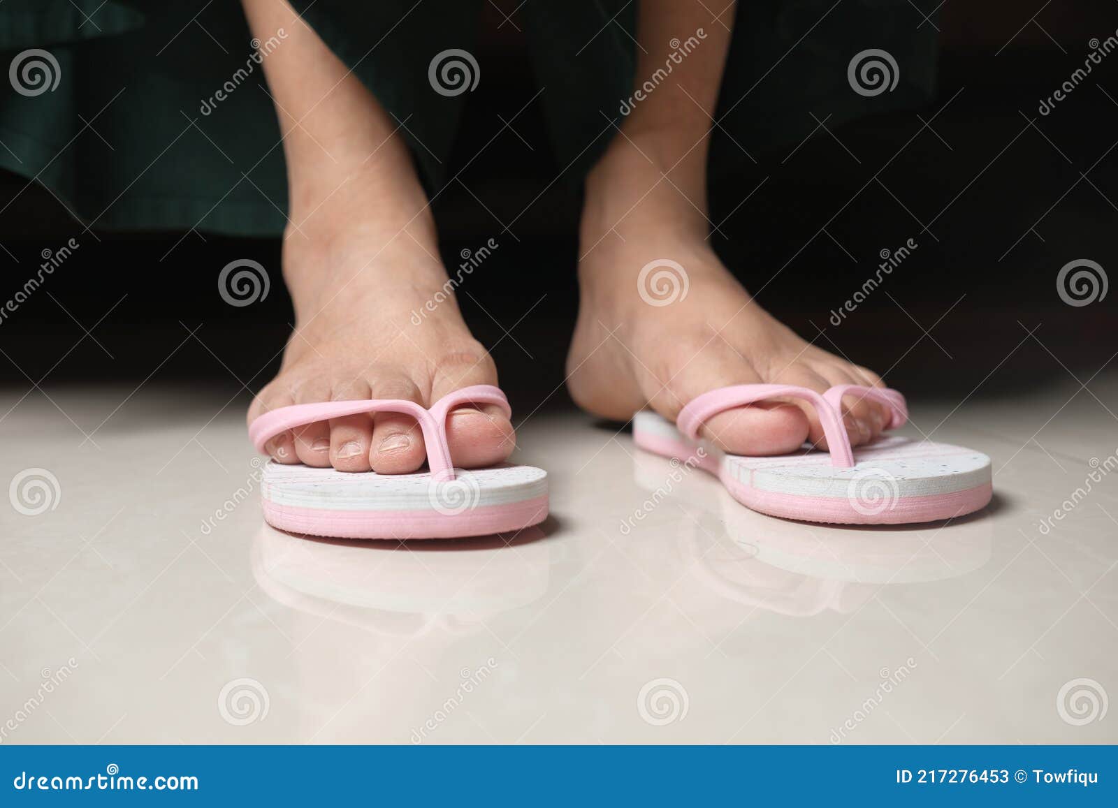 Women Feet in a Sendal on Floor Mat Stock Image - Image of modern ...