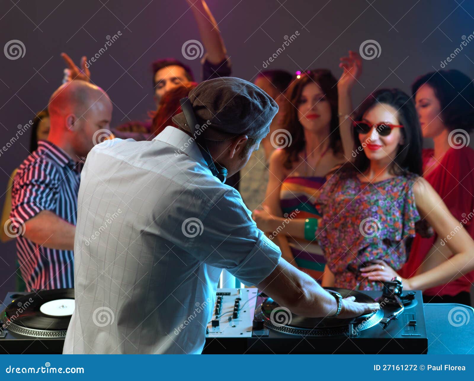 Women Flirting with Dj in Night Club Stoc