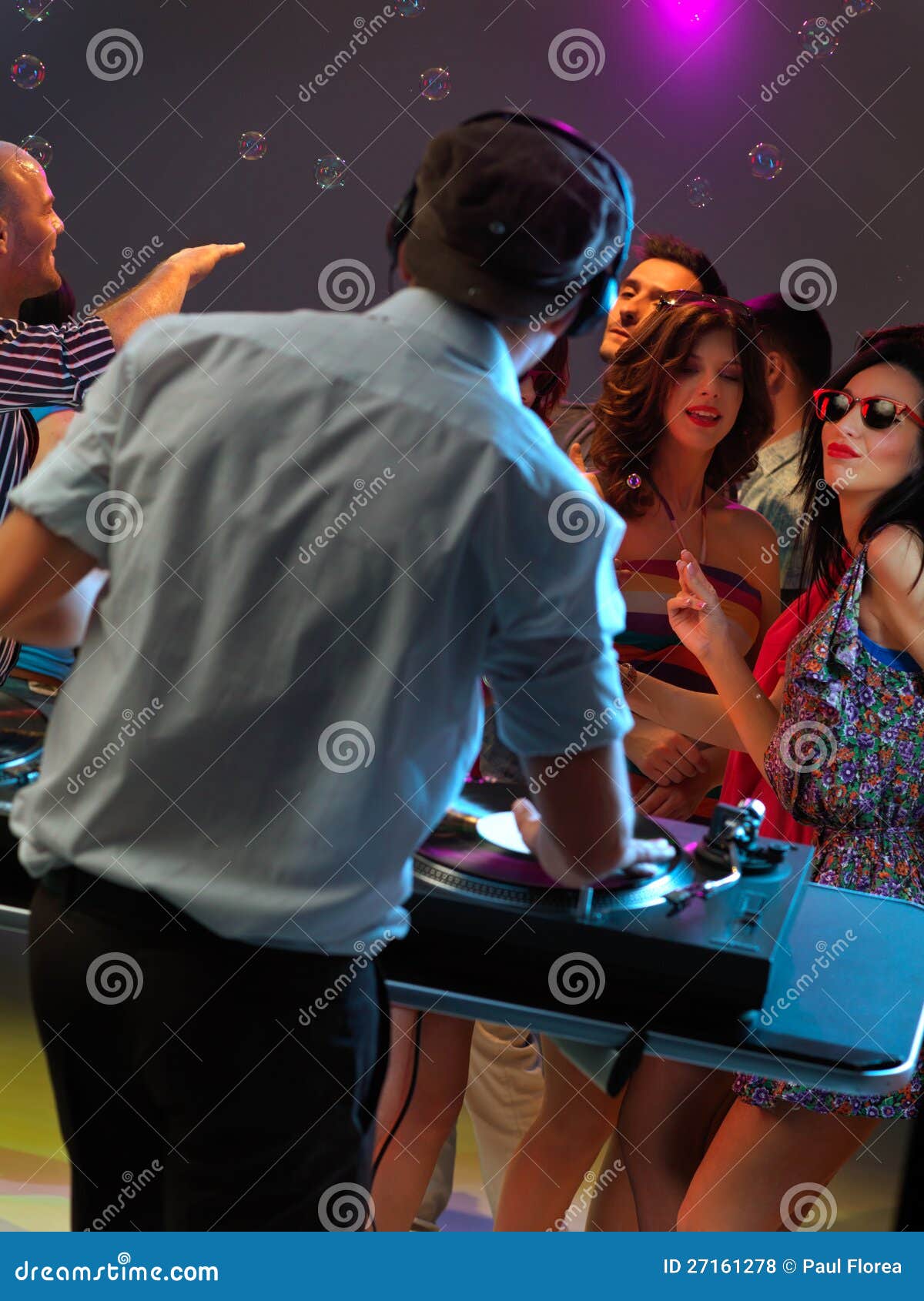 Women Flirting with Dj in Night Club Stock Photo - Image of blue, crowd ...
