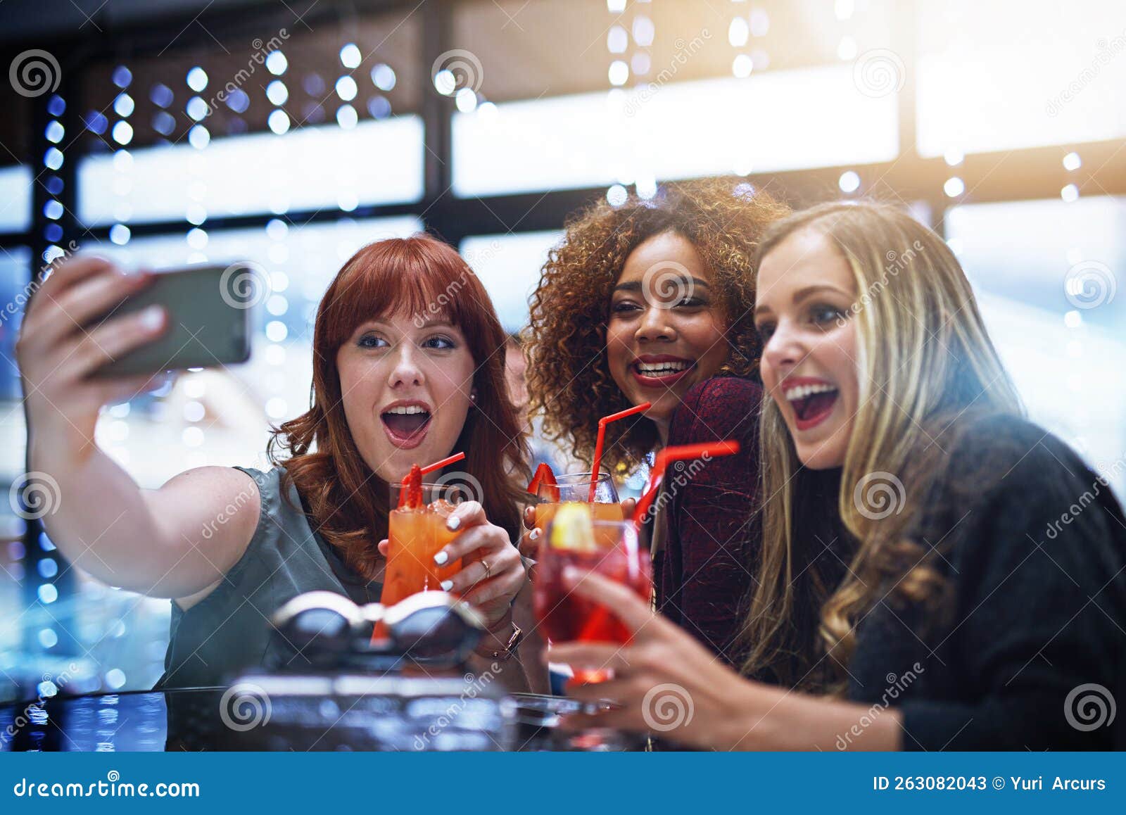 Women, Friends and Phone Selfie at Club with Drinks, Having Fun or ...