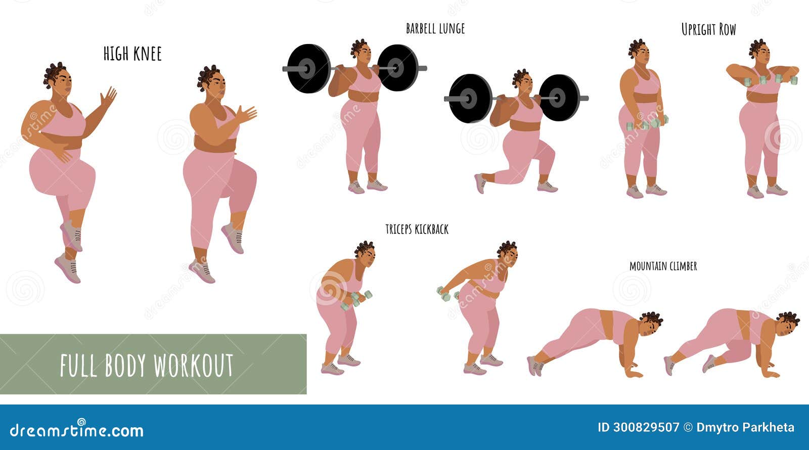 Bodypositive Woman Doing Full Body Workout Stock Illustration -  Illustration of strong, cardio: 300829507