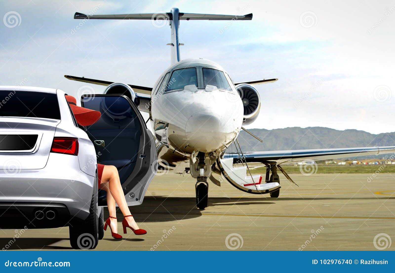 women getting ready to boarding a private jet