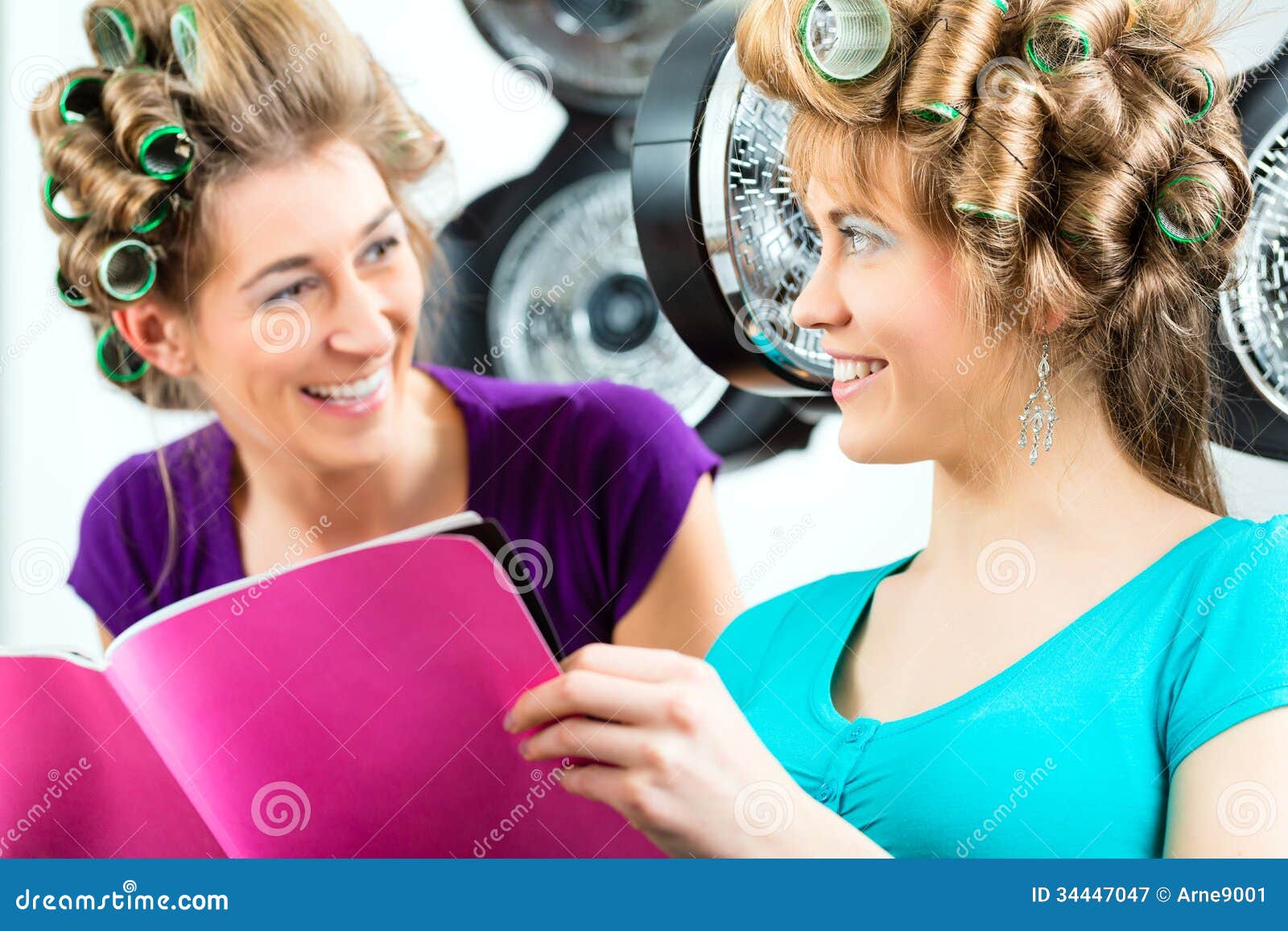 Women At The Hairdresser With Hair Dryer Royalty Free 