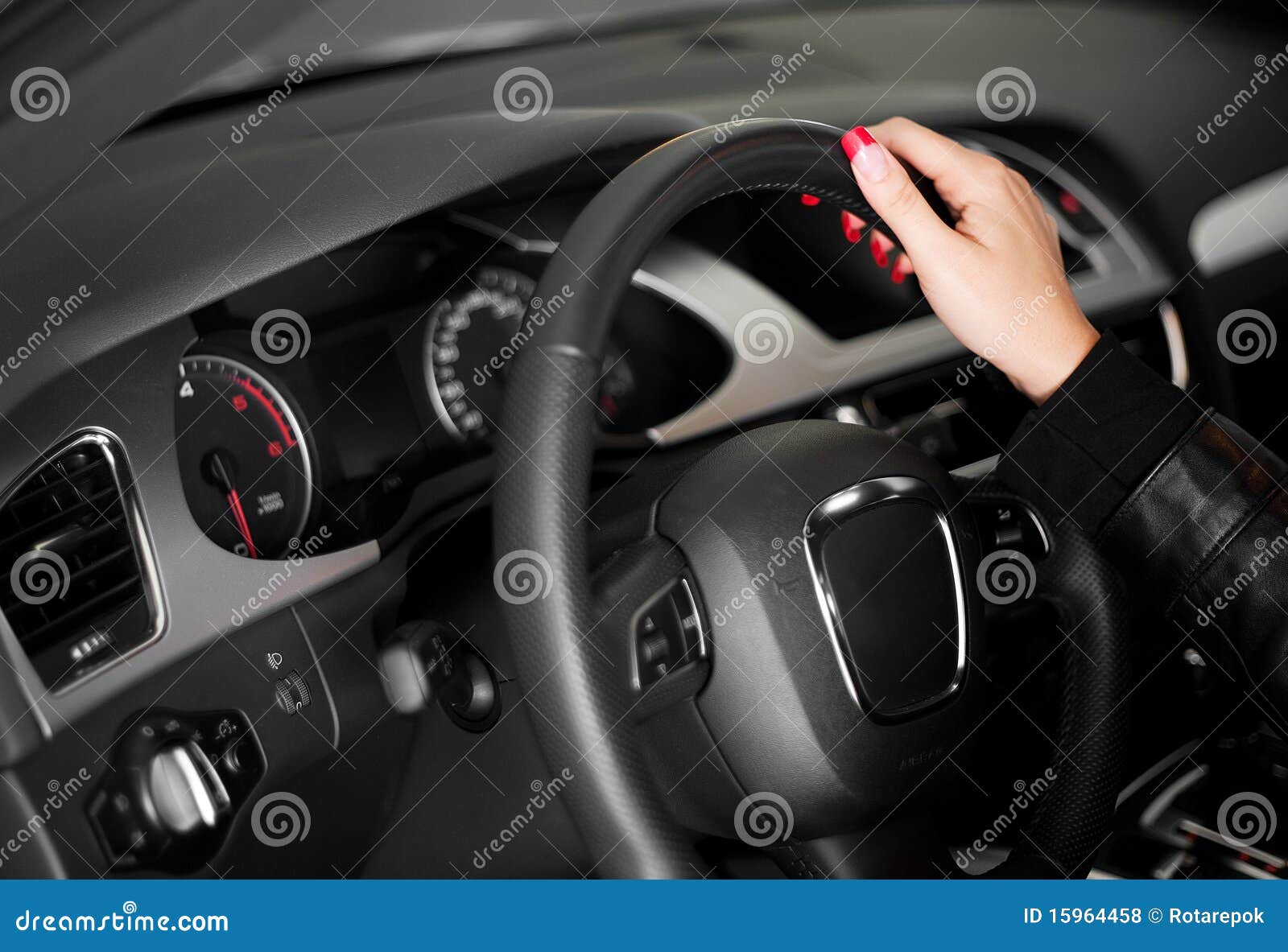 Women Hand on the Steering Wheel Stock Photo Image of speed, gages