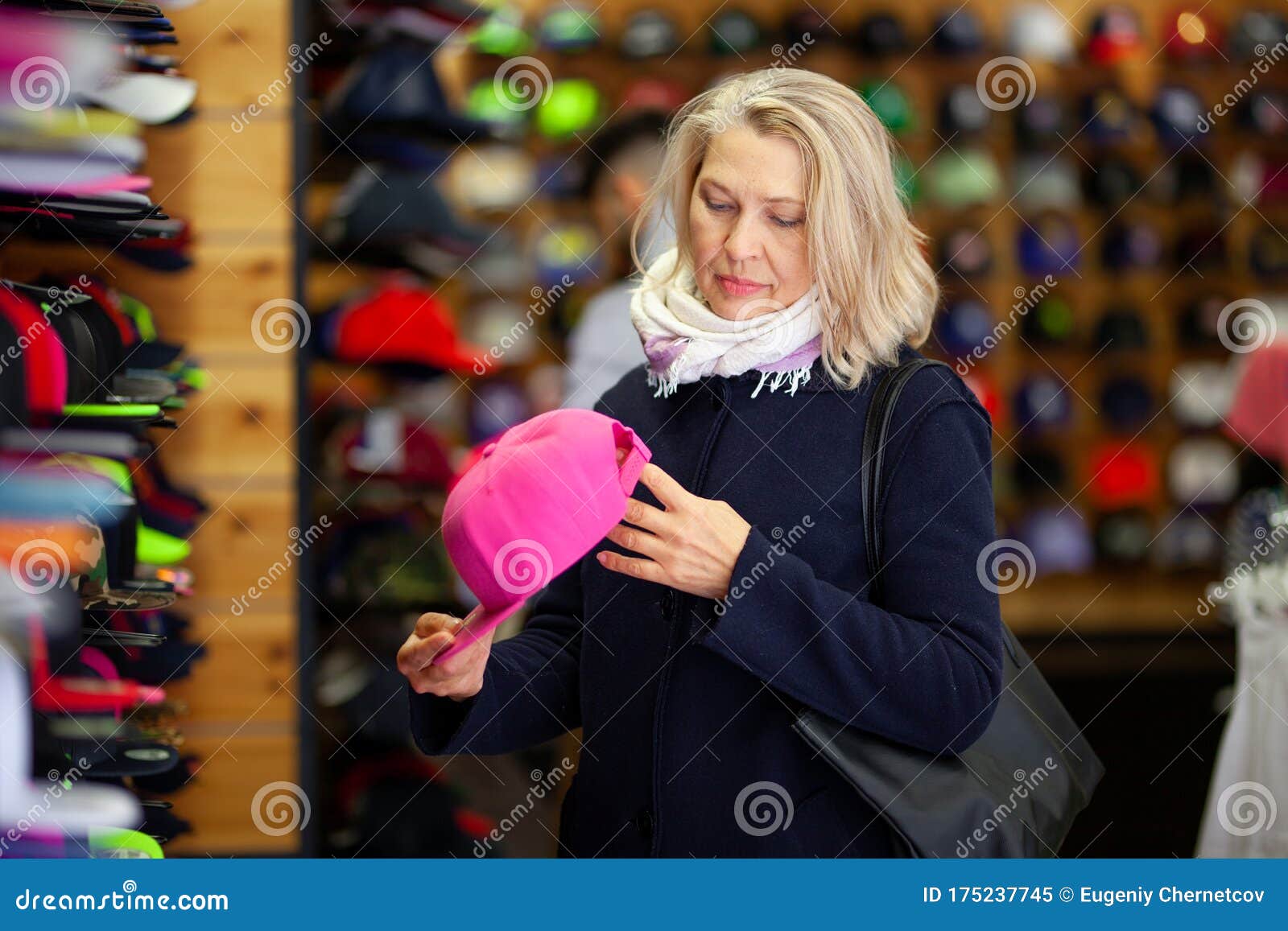 Women in Hat Store Chooses Baseball Cap. Stock Image Image of casual, lifestyle 175237745