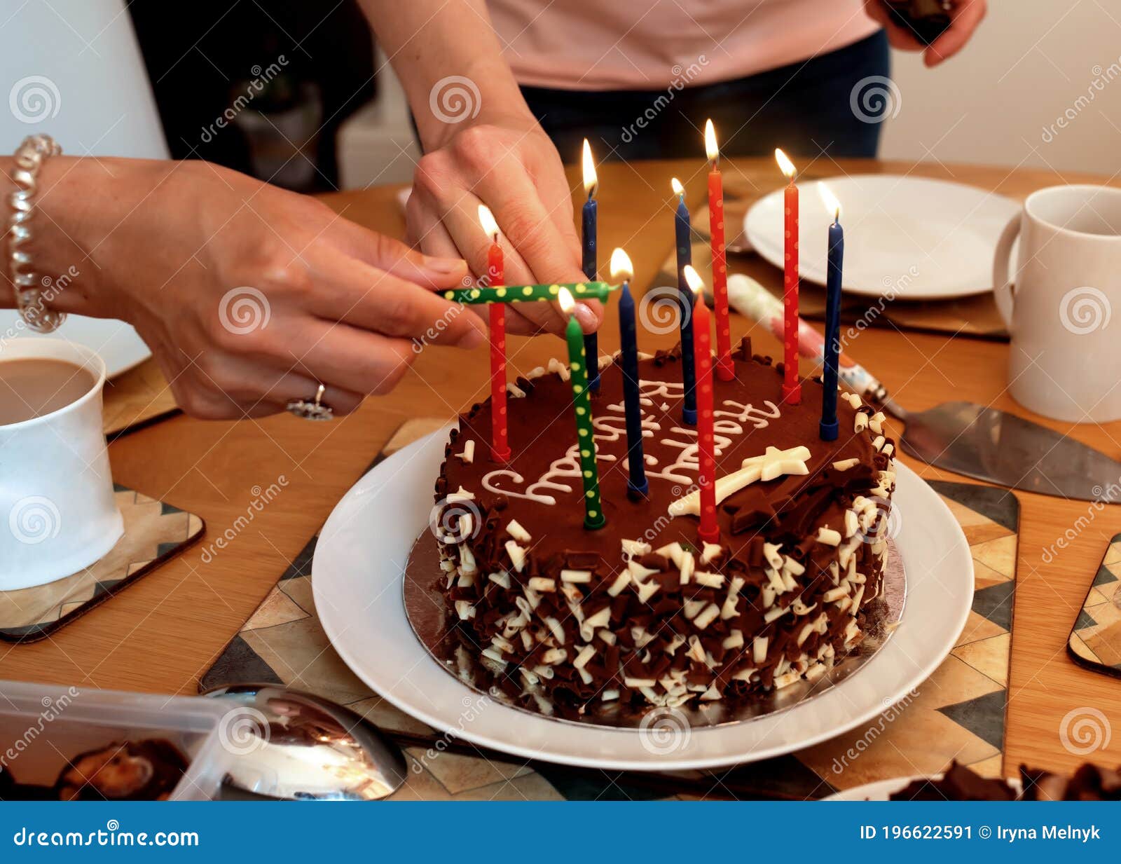 Women Lighting a Birthday Cake Candles Stock Image Image of cooking