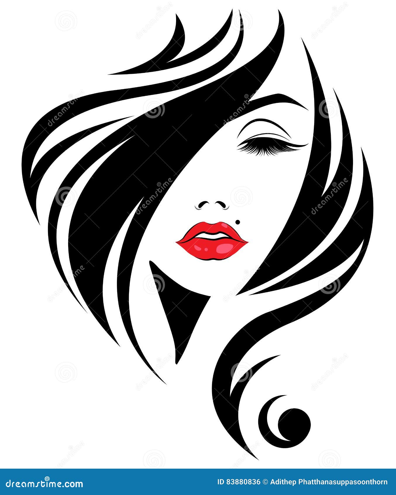 Women Long Hair Style Icon, Logo Women Face On White ...