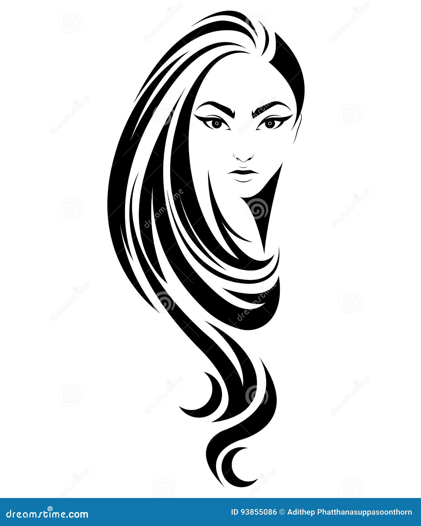 Women Long Hair Style Icon, Logo Women on White Background Stock Vector ...