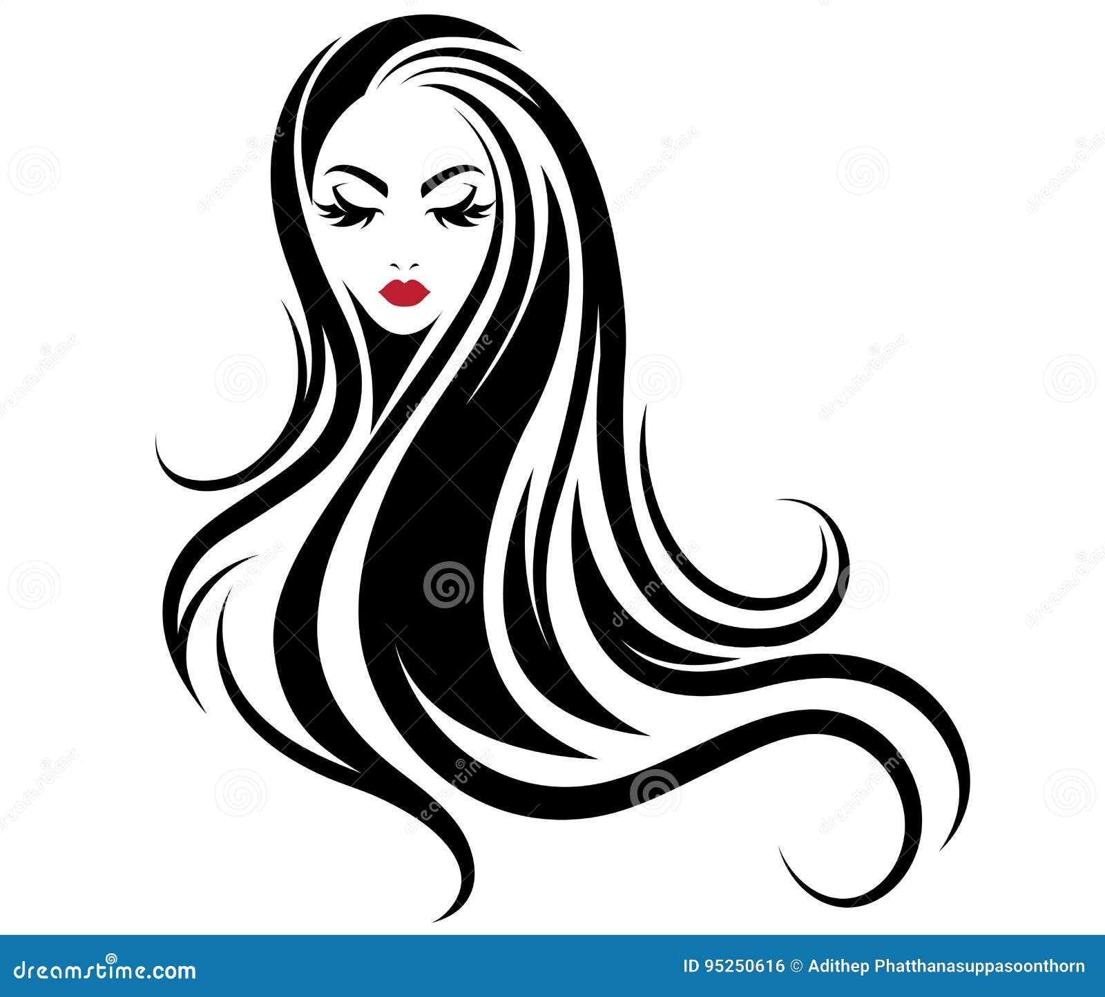 Women Long Hair Style Icon, Logo Women on White Background Stock Vector -  Illustration of head, logo: 95250616