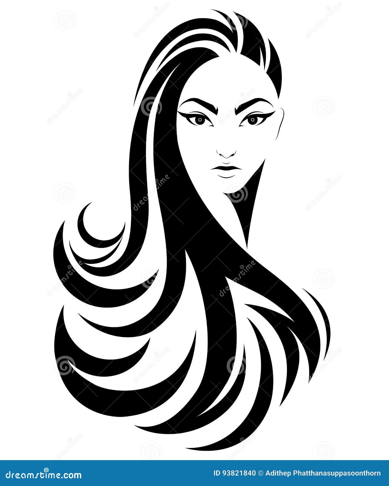 Women Long Hair Style Icon, Logo Women on White Background Stock Vector ...