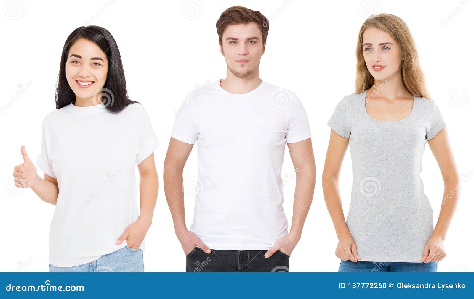 Women and Man in Blank Template T Shirt Isolated on White Background ...