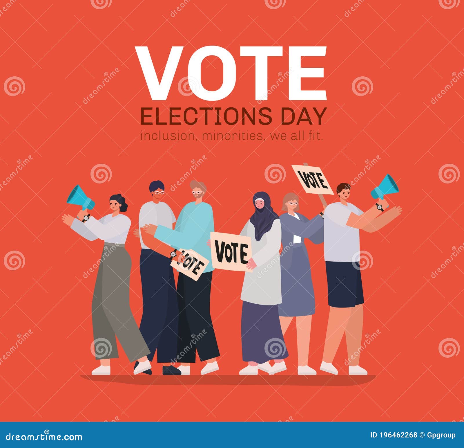Hãy xem một hình ảnh vô cùng đặc biệt với biểu tượng phụ nữ và nam giới đang bỏ phiếu và có loa để truyền tải sức mạnh người dân. Nền đỏ lửa nóng sẽ khiến bạn tự hào về quyền dân chủ. 