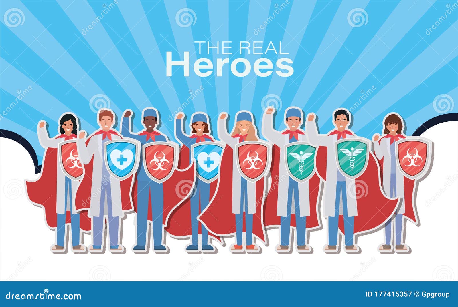women and men doctors heroes with cape and shield against 2019 ncov virus  