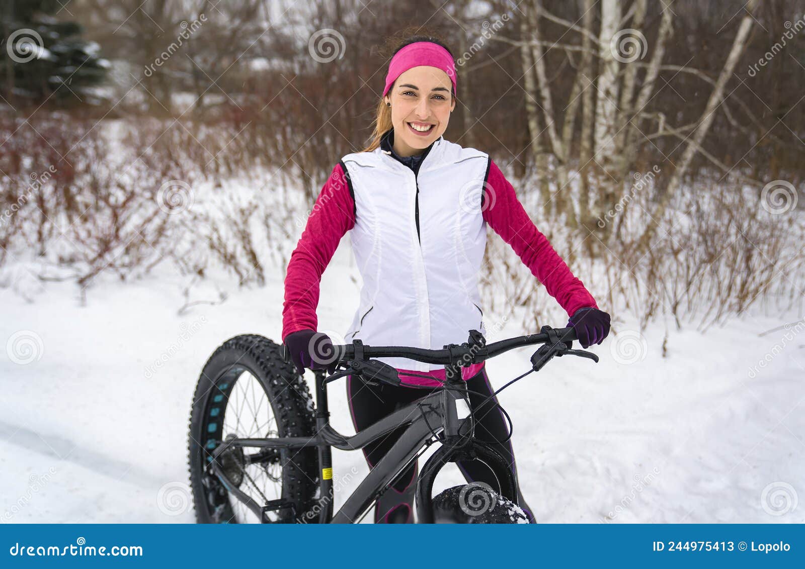 Women Mountain Biking on Fat Bikes in the Winter Stock Image Image of