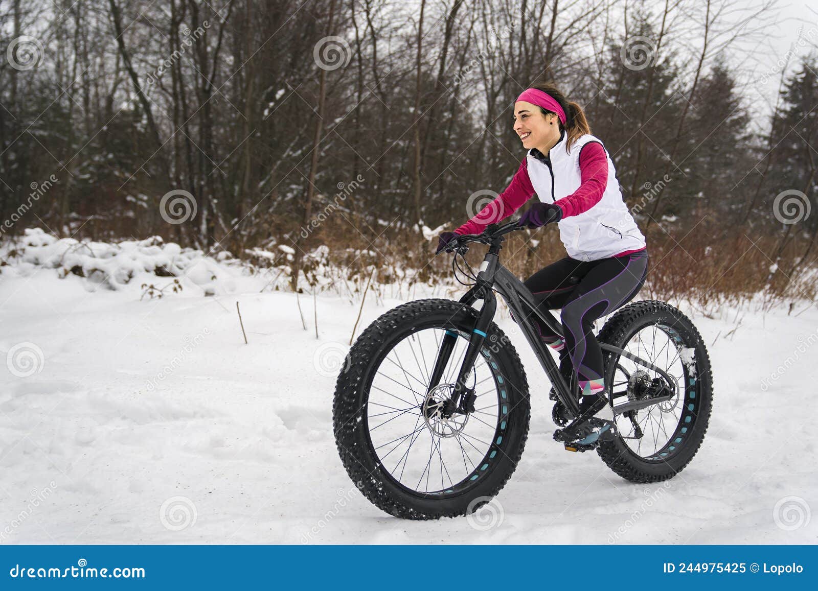 Women Mountain Biking on Fat Bikes in the Winter Stock Image Image of