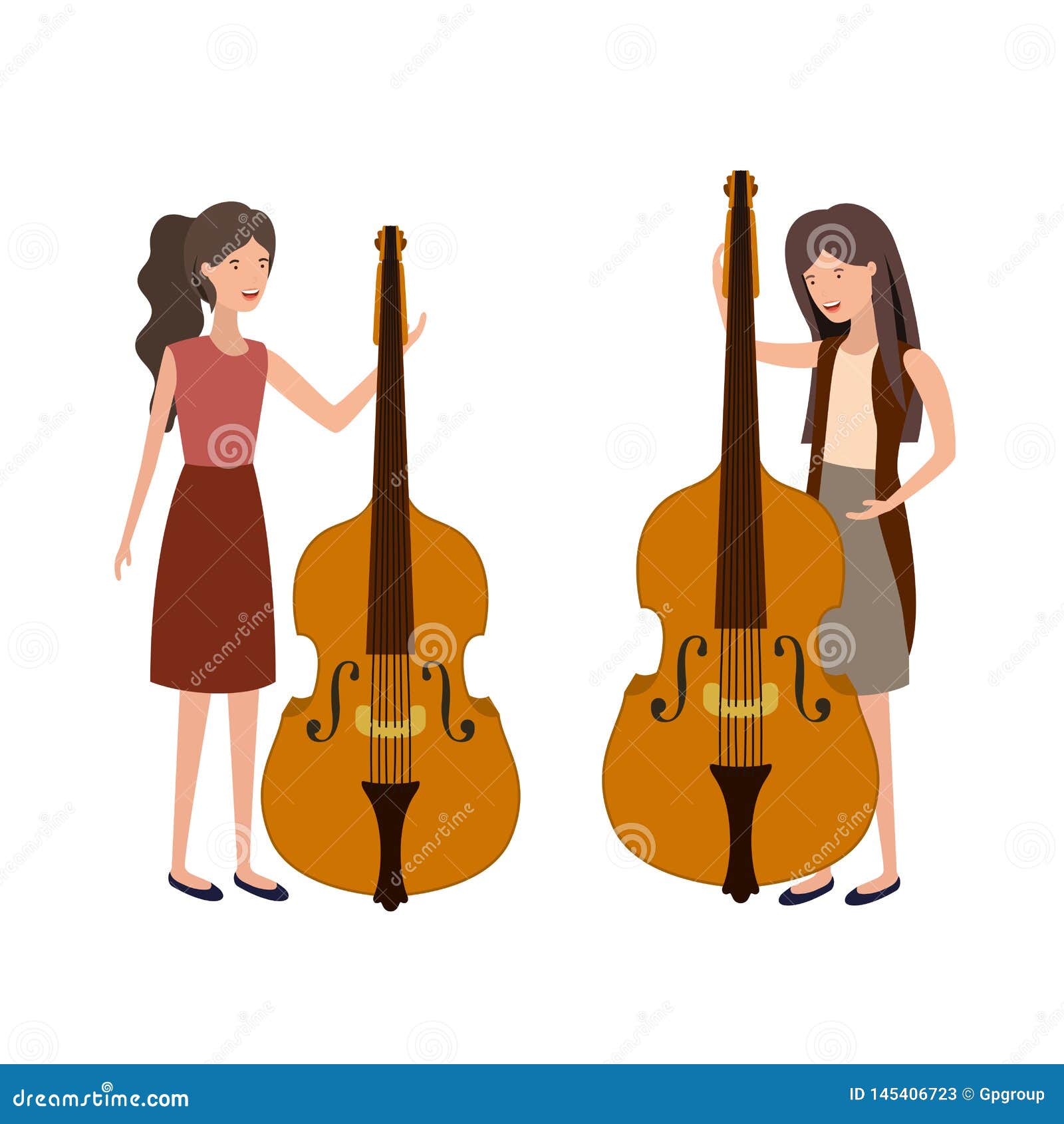 Women with Musical Instruments Character Stock Vector Illustration of