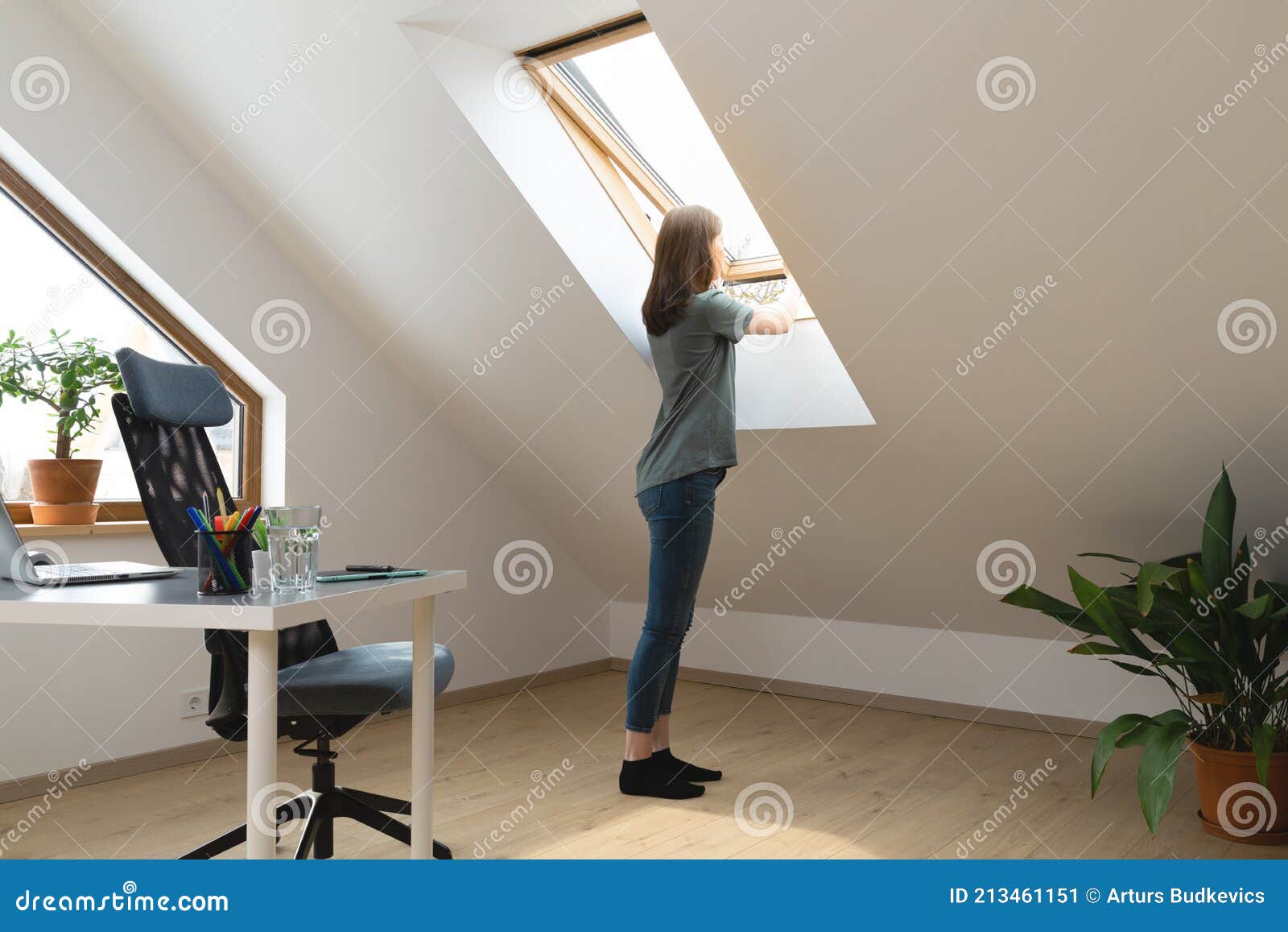 Women Opening a Window at Home Office and Letting Fresh Air in. Healthy  Working Environment in New Normal Business Hours Stock Image - Image of  heat, light: 213461151