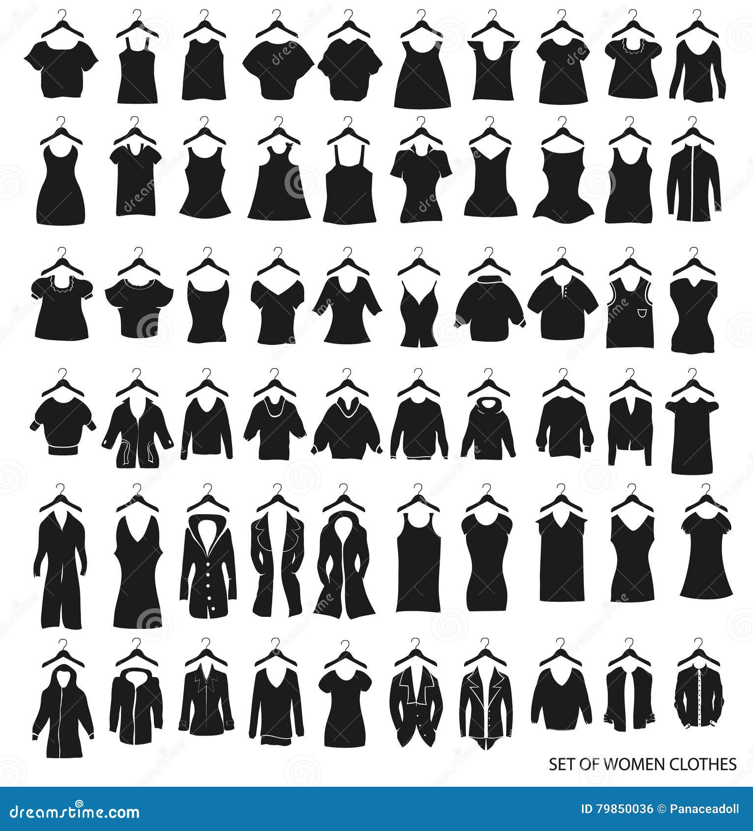 Women Outerwear and Dresses on a White Background Stock Vector