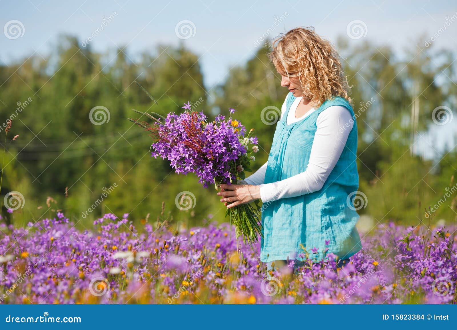 Women Picking Lilac Flowers Stock Photo Image of blond, cheerful 15823384