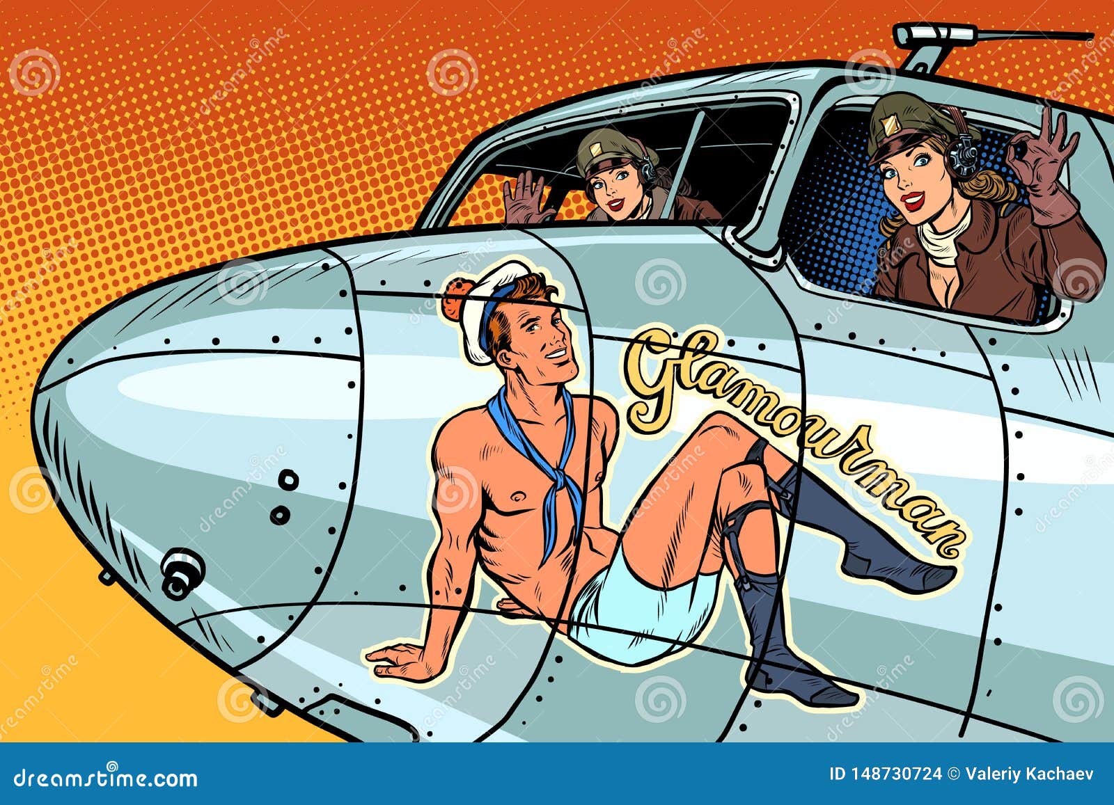 women pilots girls. pinup man on the fuselage of a retro bomber