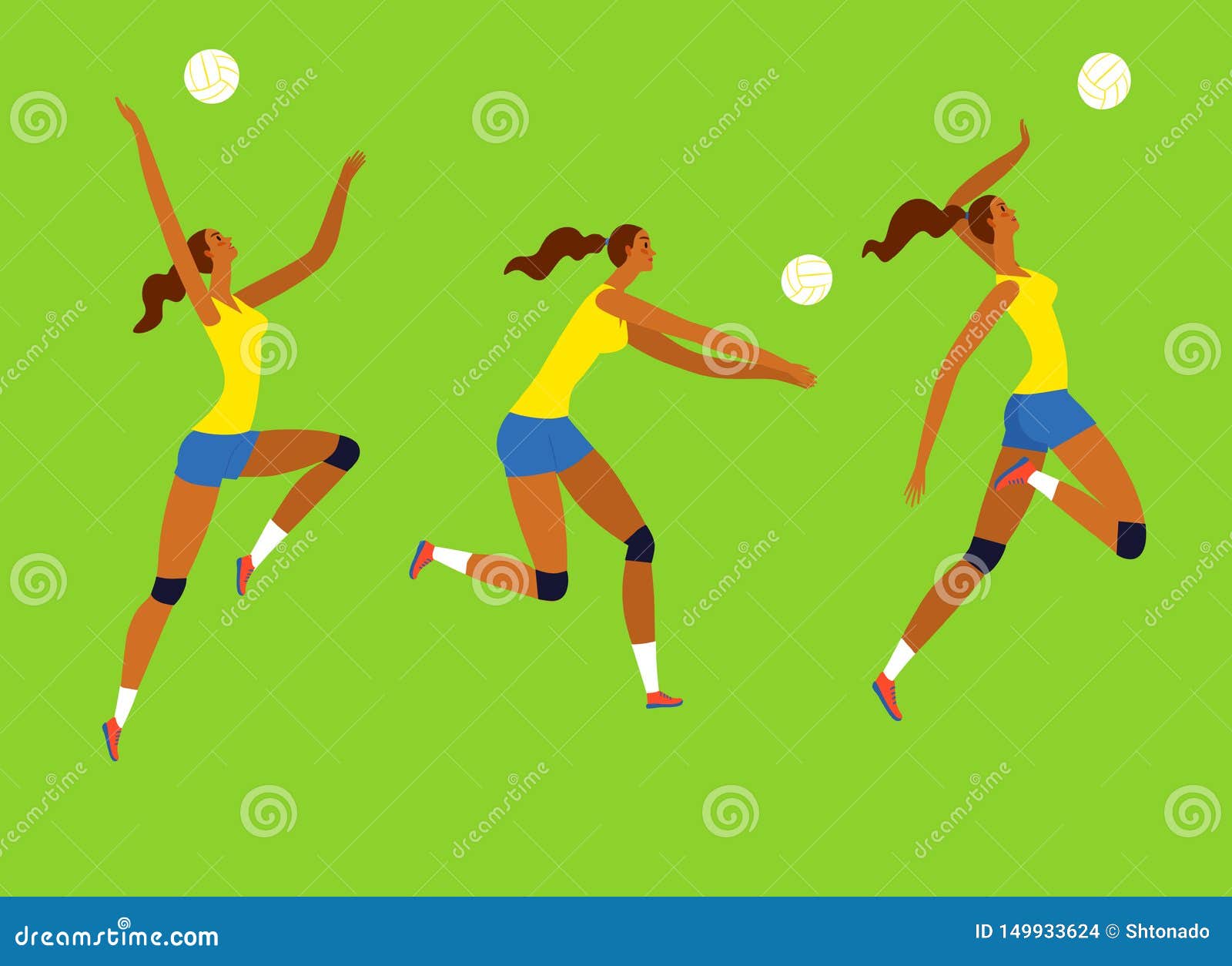 Women Playing Dynamic Volleyball Set Stock Illustration - Illustration ...