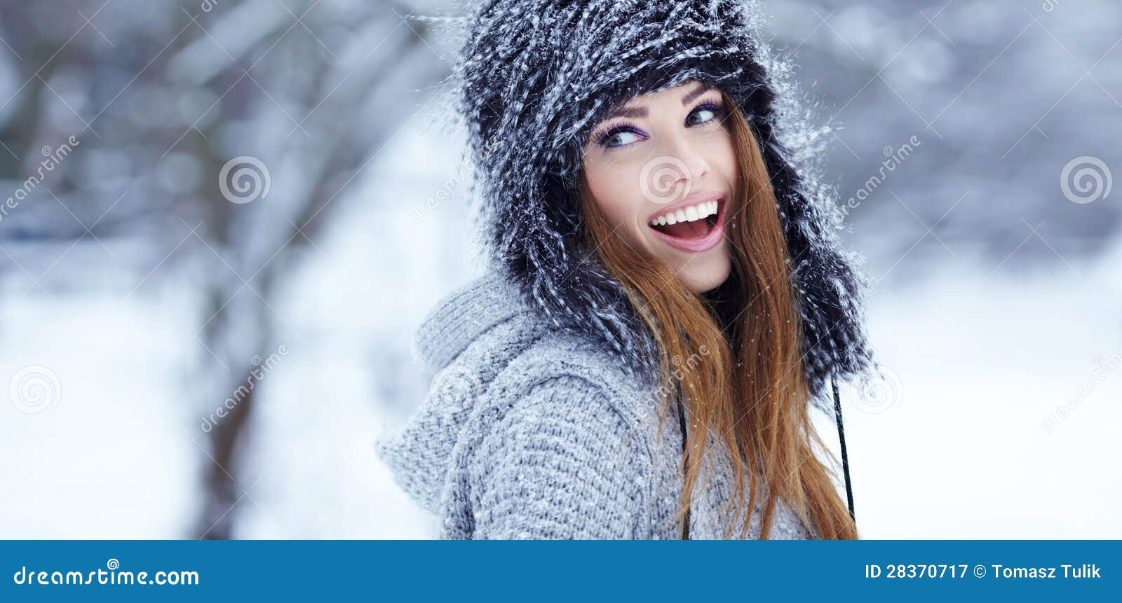 Women Playing with Snow in Park Stock Image - Image of nature, eyes ...