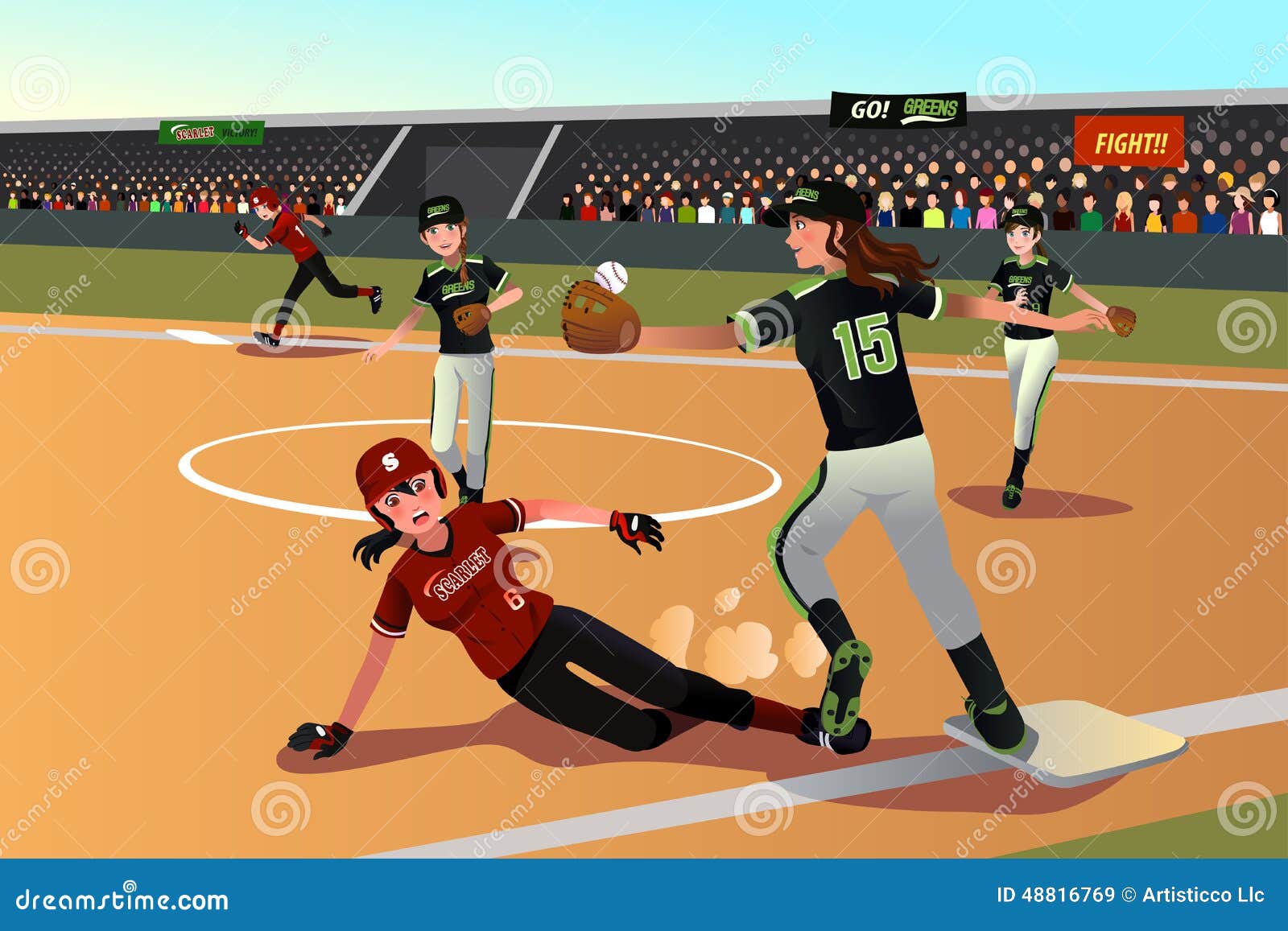 Women playing softball stock vector. Illustration of female 48816769