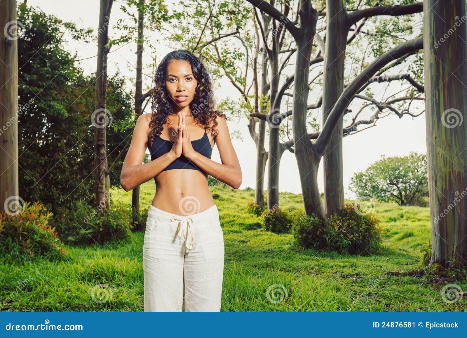 Women practicing yoga. Yoga woman outside in nature
