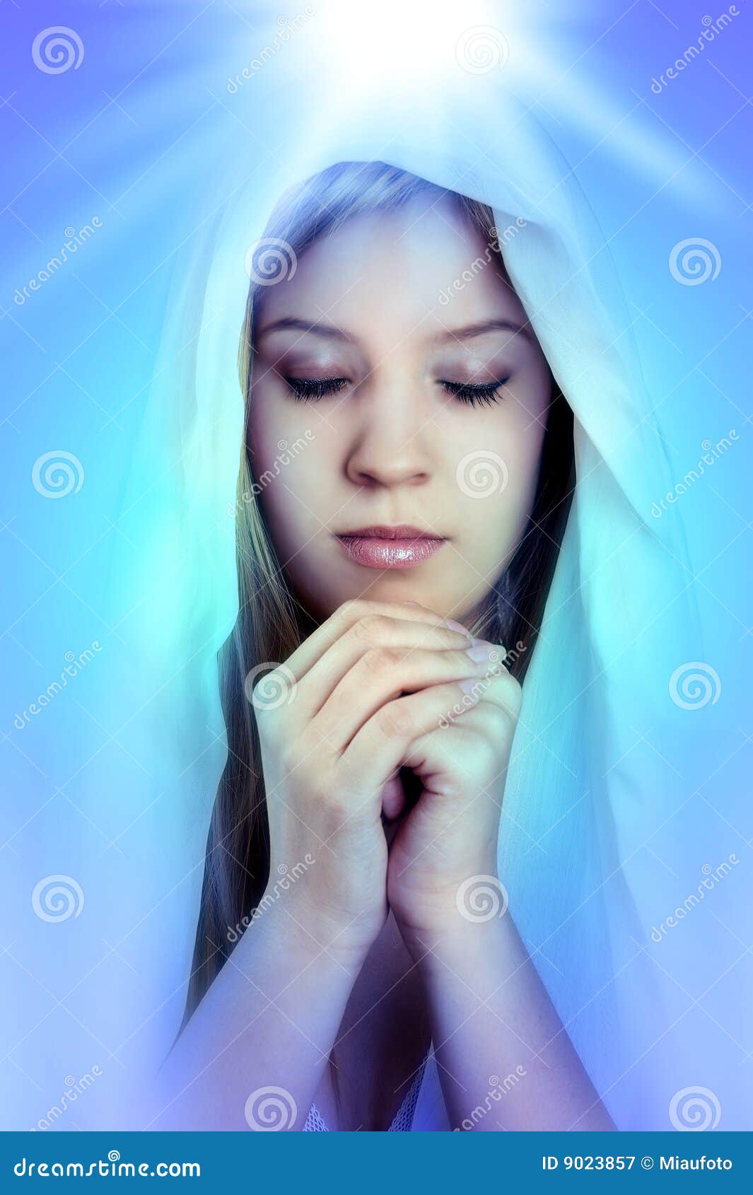 Women Prayer On Blue Background Royalty Free Stock Photography - Image