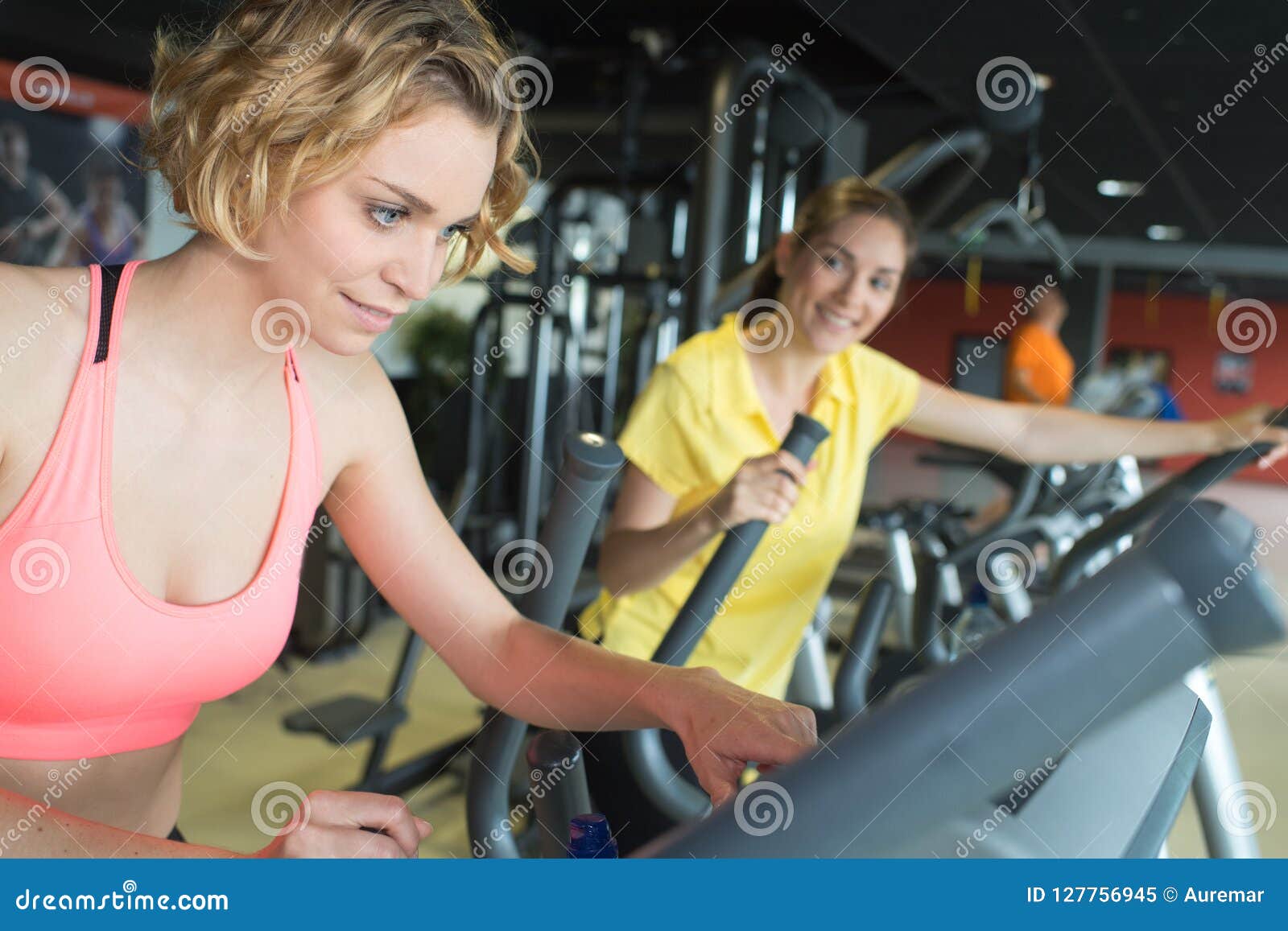 Women Programming Fitness Equipment in Gymnasium Stock Image - Image of ...