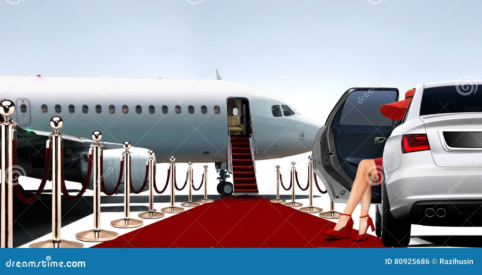 women in red boarding a private plane