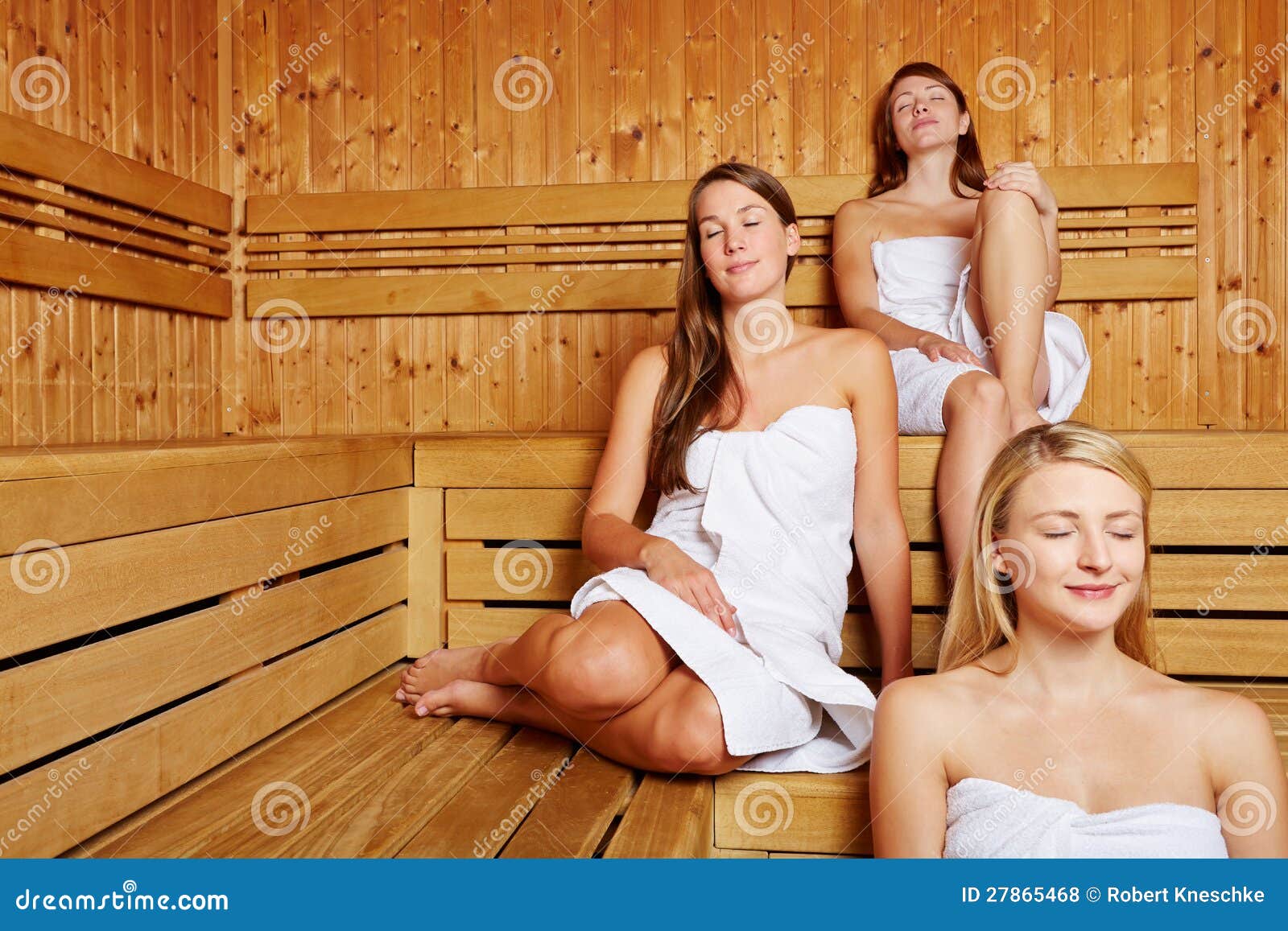 Mature and teen females in Sauna