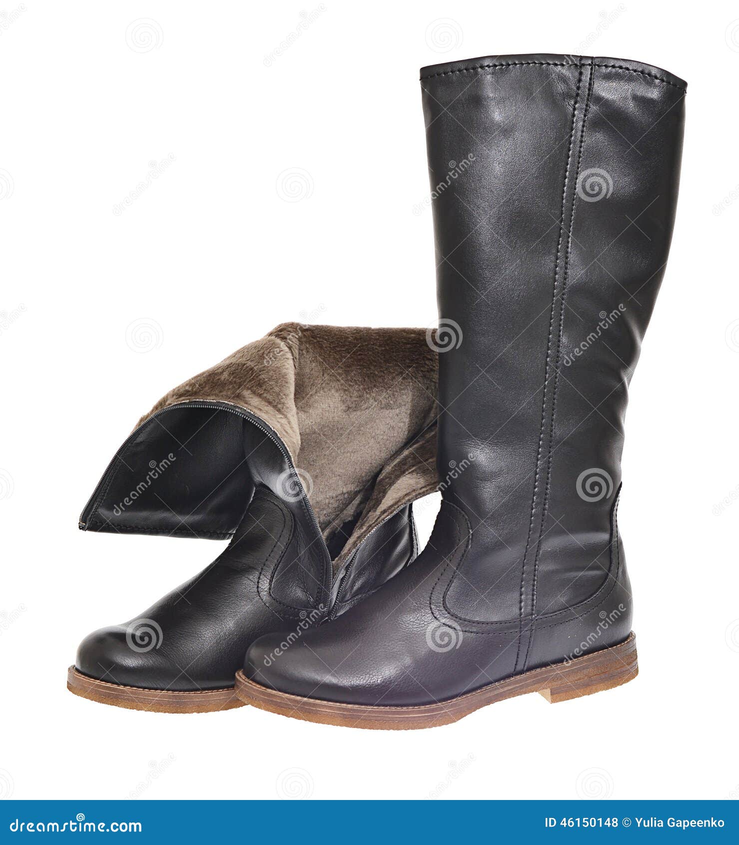 Women S Black Leather Boots Isolated on White Stock Photo Image of