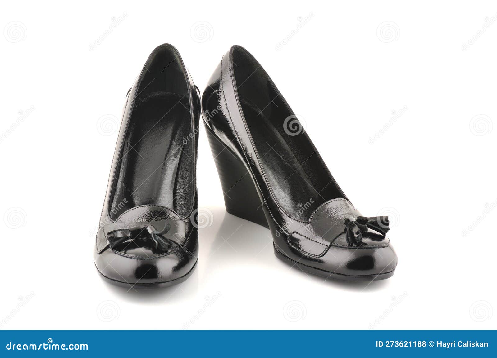 Women S Black Shoes Made of Leather with Bow Stock Photo - Image of ...