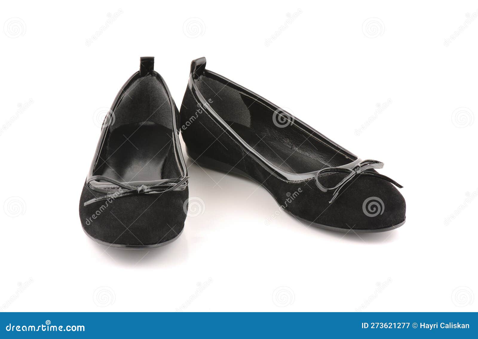 Women S Black Shoes Made of Leather with Bow Stock Image - Image of ...