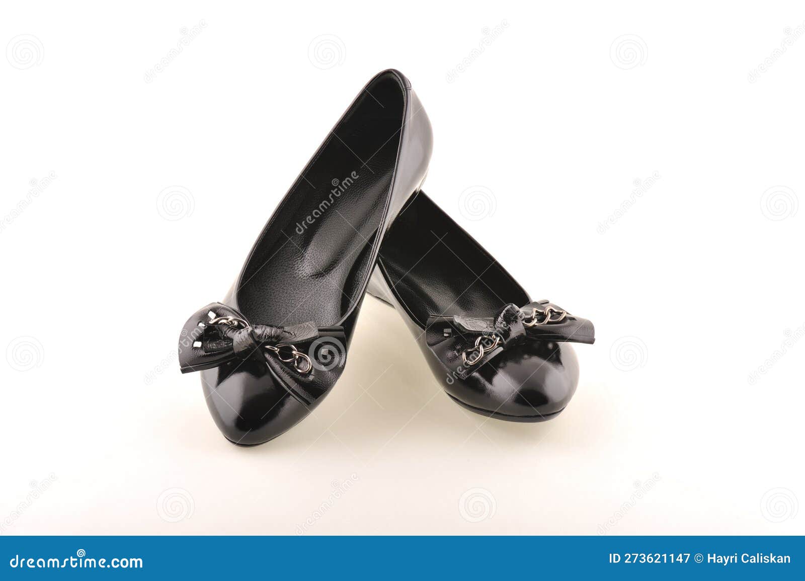 Women S Black Shoes Made of Leather with Bow Stock Image - Image of ...