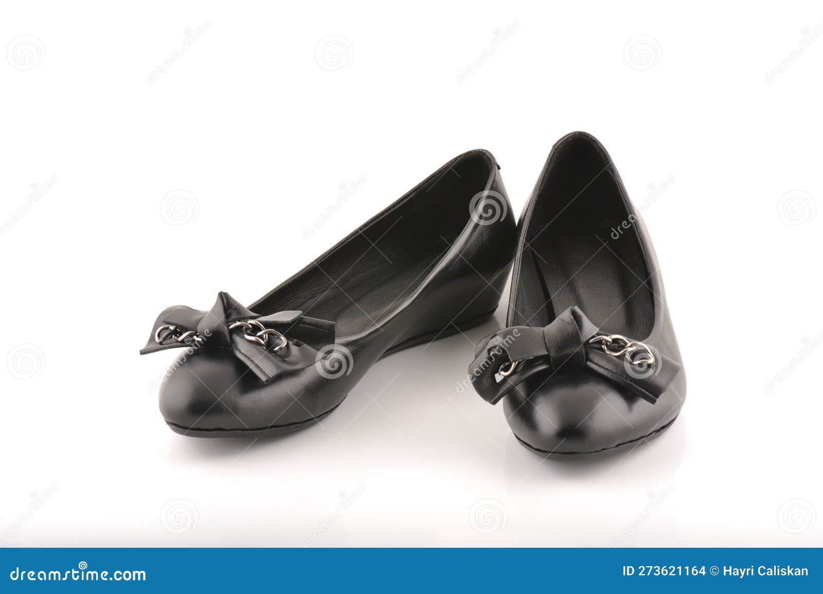 Women S Black Shoes Made of Leather with Bow Stock Photo - Image of ...